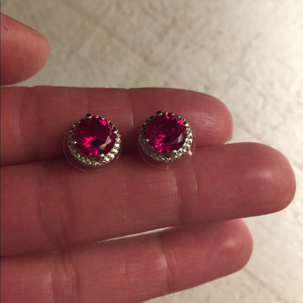 Engineered Ruby Crystal Earrings - image 4
